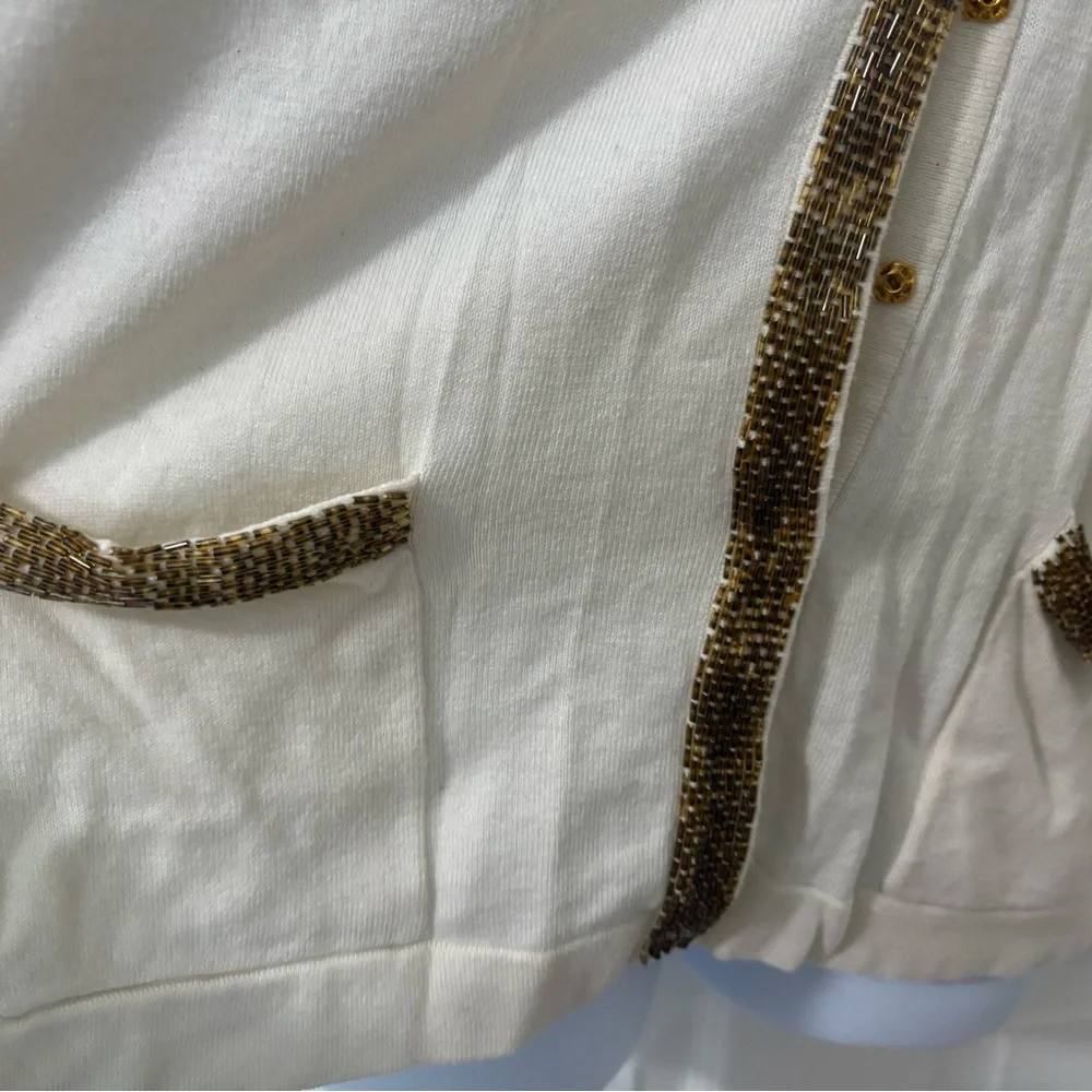 J. McLaughlin  womens Elegant Cream w/ gold Beading lightweight Cardigan L